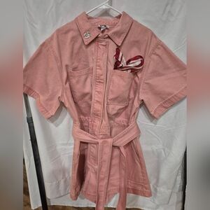 Future Collective Pink Short Sleeve Denim  Belted Shorts/Romper
